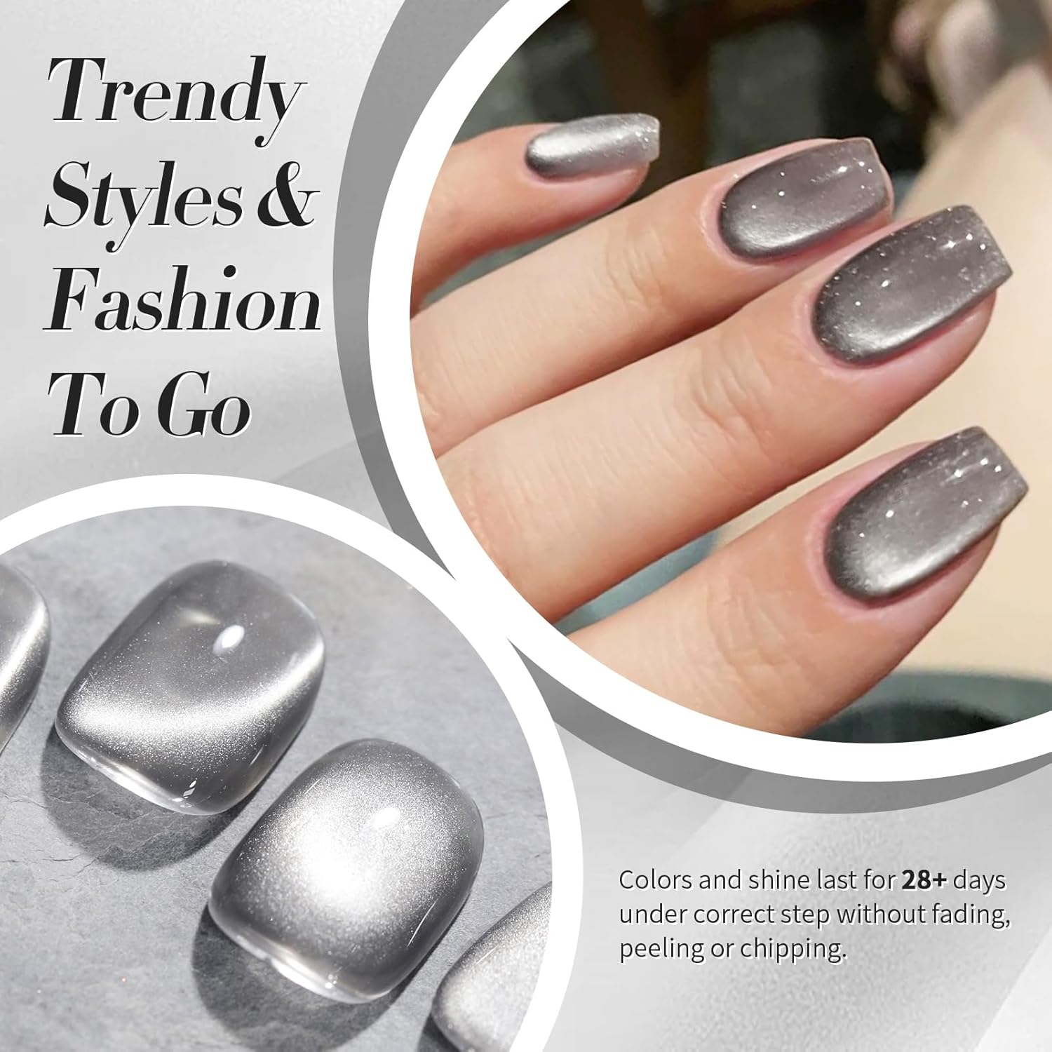 Born Pretty Cat Magnetic Eye Gel Nail Polish, Gray Moonlight Cat Magnetic Gel, Glass Shiny Effect Gray Soak Off Nail Art Salon Manicure Home Gift 15ml-Velvo Beauty