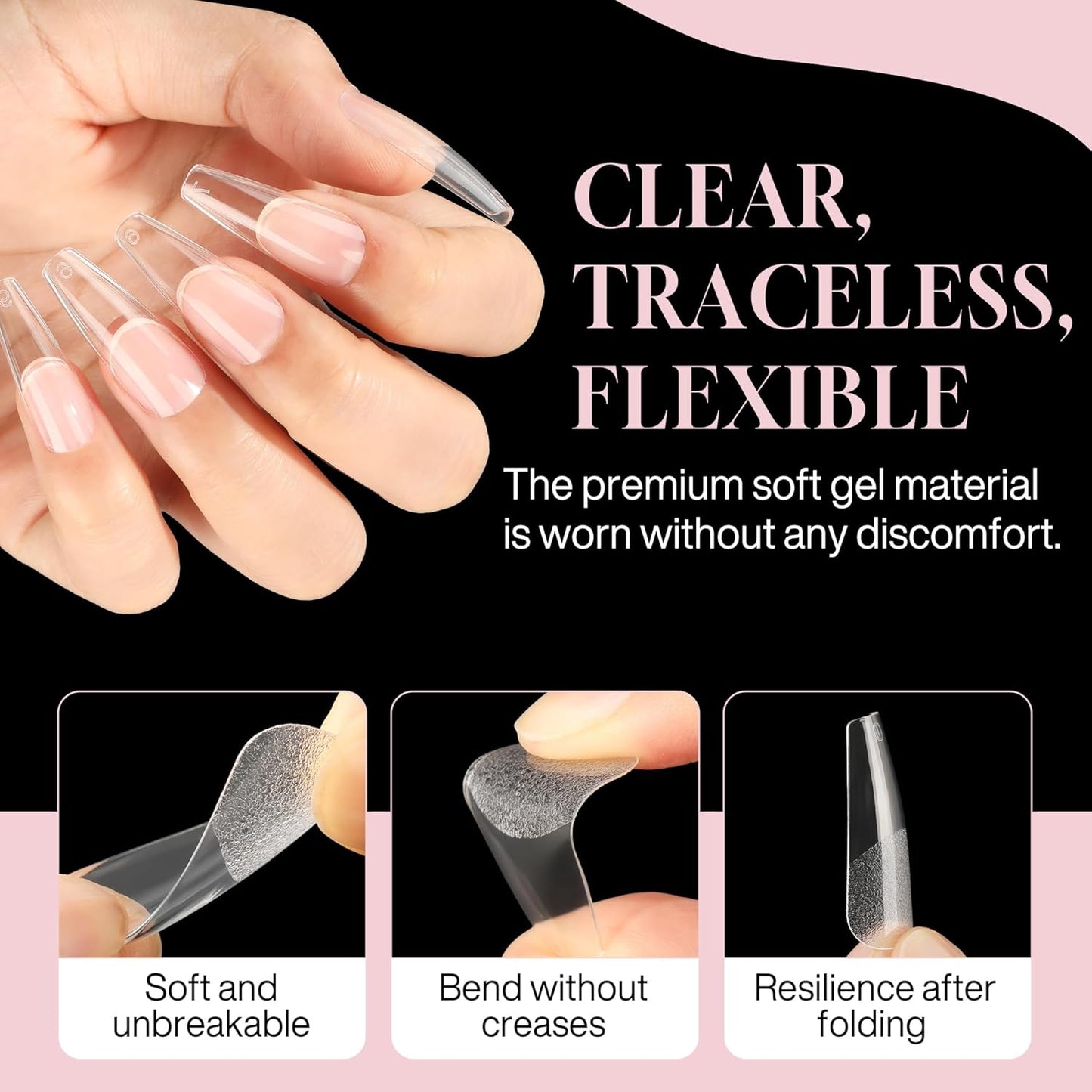 Long Coffin Nails Tips Full Cover Acrylic Nail Tips Pre-buff 240pcs Clear Coffin Fake Press On Nails No C Curve Easily DIY Art Nail Extensions Long-lasting, 12 Sizes Luckyfairy-Velvo Beauty