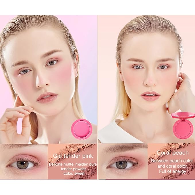 UCANBE 5 Colors Face Blusher Palette Waterproof Matte Long Lasting Lightweight Blush Powder Pink Coral Blushing Pallet with Brush Mirror Women Makeup Gift Set Kit-Velvo Beauty