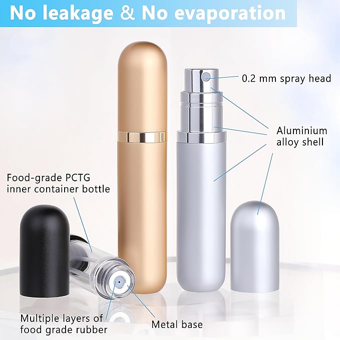 Travel Refillable Perfume Atomizer Bottle 3-Pack 5ml Leakproof Travel Perfume Refillable Bottle (Black & Gold & Silver)-Velvo Beauty
