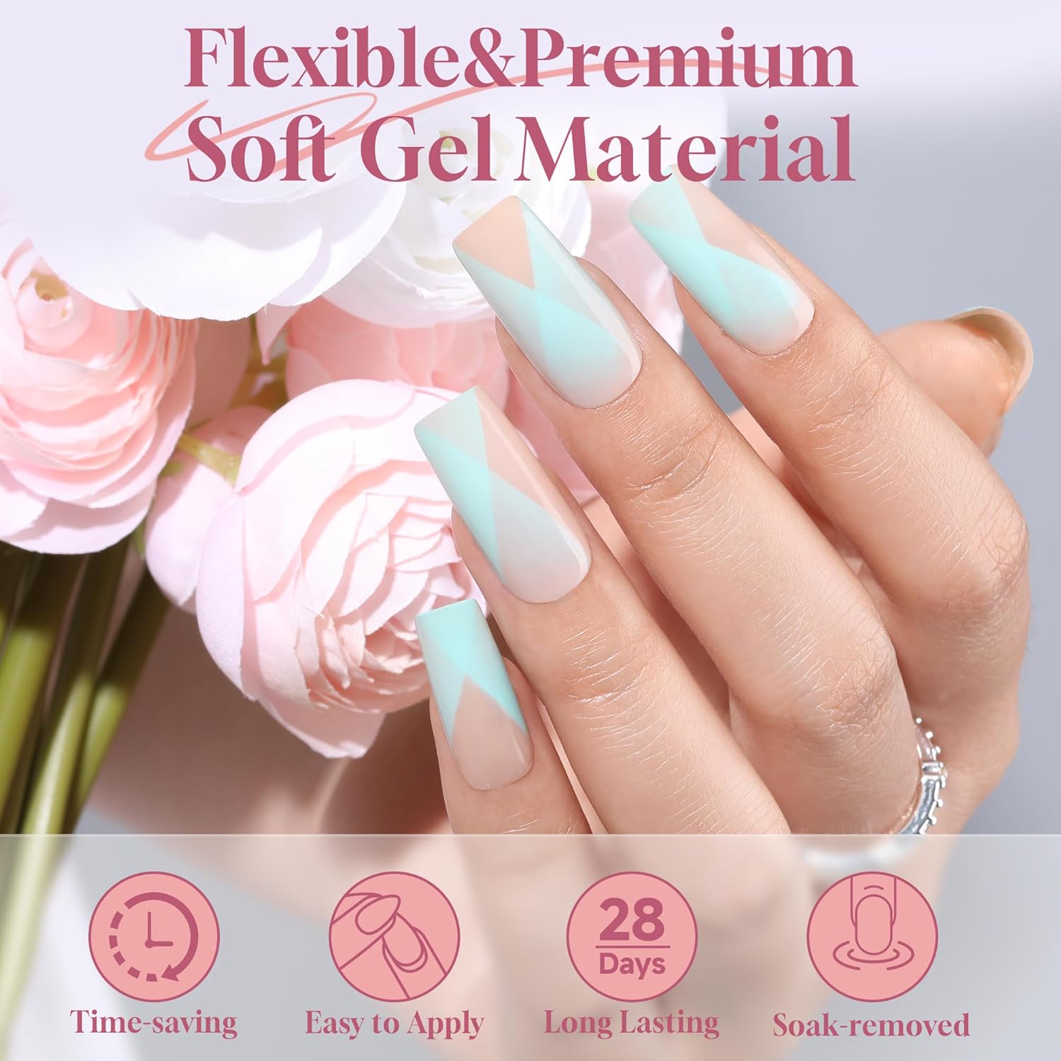 UNA GELLA Medium Square Gel Nail Tips 504pcs Full Matte Square Gel Tips Half Cover Clear False Nails Tips No C Curve with Position Line for Perfect Nail Extentions 12 Sizes, Gelly Tips-Velvo Beauty