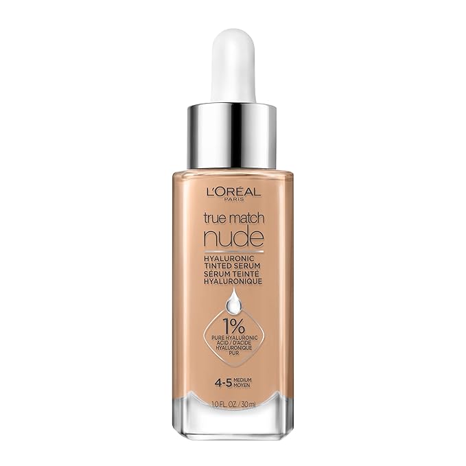 L'Oreal Paris True Match Nude Hyaluronic Tinted Serum Foundation with 1% Hyaluronic acid, Medium 4-5, 1 fl. oz.-Velvo Beauty
