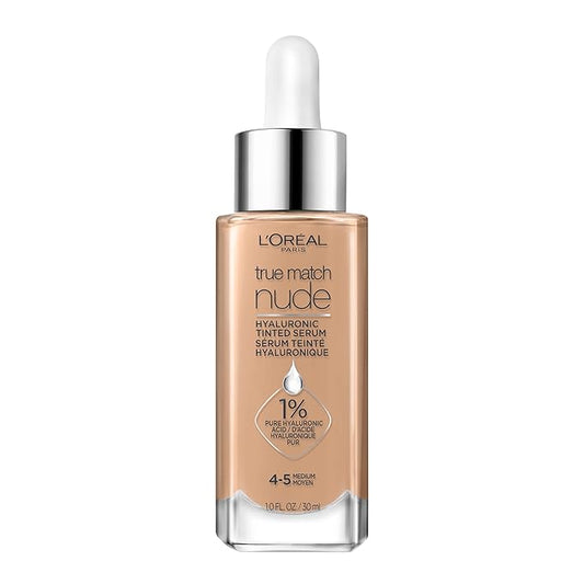 L'Oreal Paris True Match Nude Hyaluronic Tinted Serum Foundation with 1% Hyaluronic acid, Medium 4-5, 1 fl. oz.-Velvo Beauty