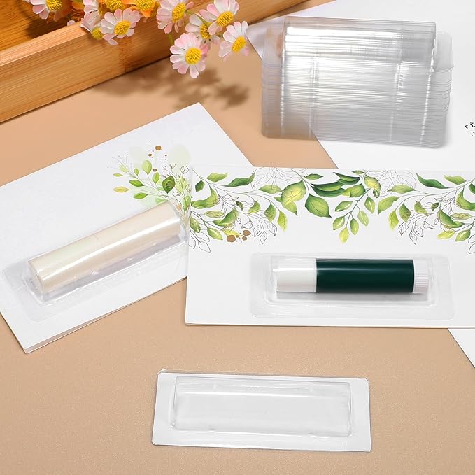 VILLCASE Lip Balm Pouches, 40pcs Plastic Lipstick Money Holder Clear Dome Lip Chap-Stick Money Cash Pounches, Lip Balm Cover for Gift Card DIY Crafts, Not Include Tape-Velvo Beauty