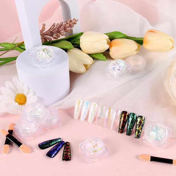 Laza Chameleon Flakes, 8 Colors Nail Confetti Powder, Irregular Colorshift Pigment Powder for Nails Art Supplies, Epoxy Resin Tumbler, Slime, Crafts Decoration - Glass Starry Night-Velvo Beauty