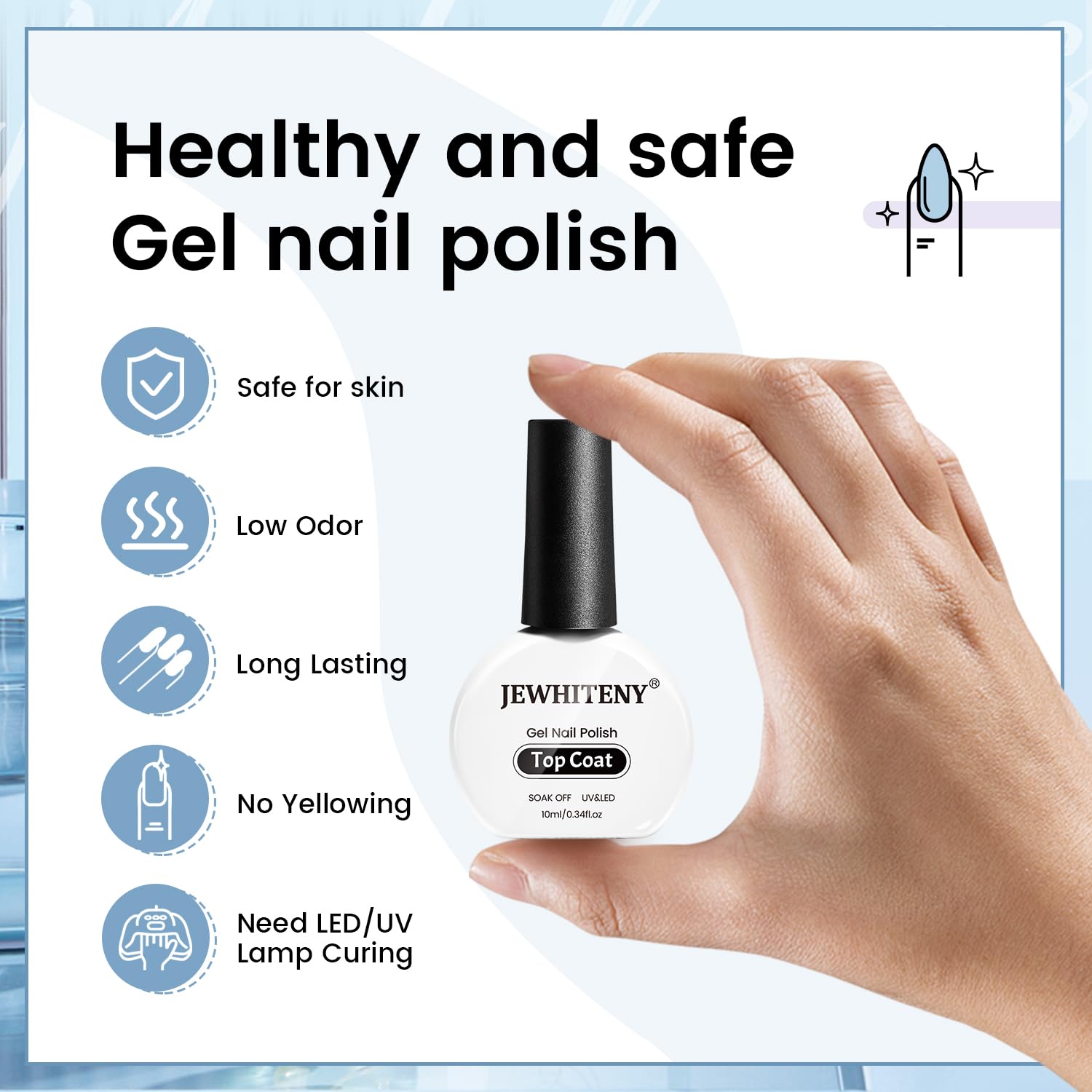 JEWHITENY 10ML Top Coat Nail Polish High Gloss Shine Finish No Wipe No Dip Long Lasting Gel Nail Polish Professional DIY Need U V Lamp Curing-Velvo Beauty
