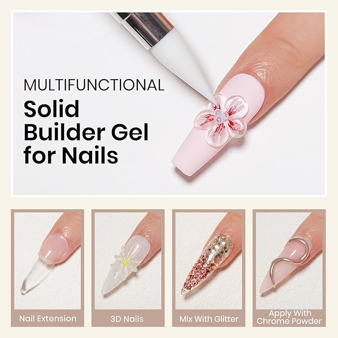 MIZHSE 100g Solid Builder Gel for Nails, Large Capacity Clear Hard Gel 3D Sculpting for Nail Art U V LED Builder Kit with 3D Silicone Pen, for Salon Home DIY-Velvo Beauty