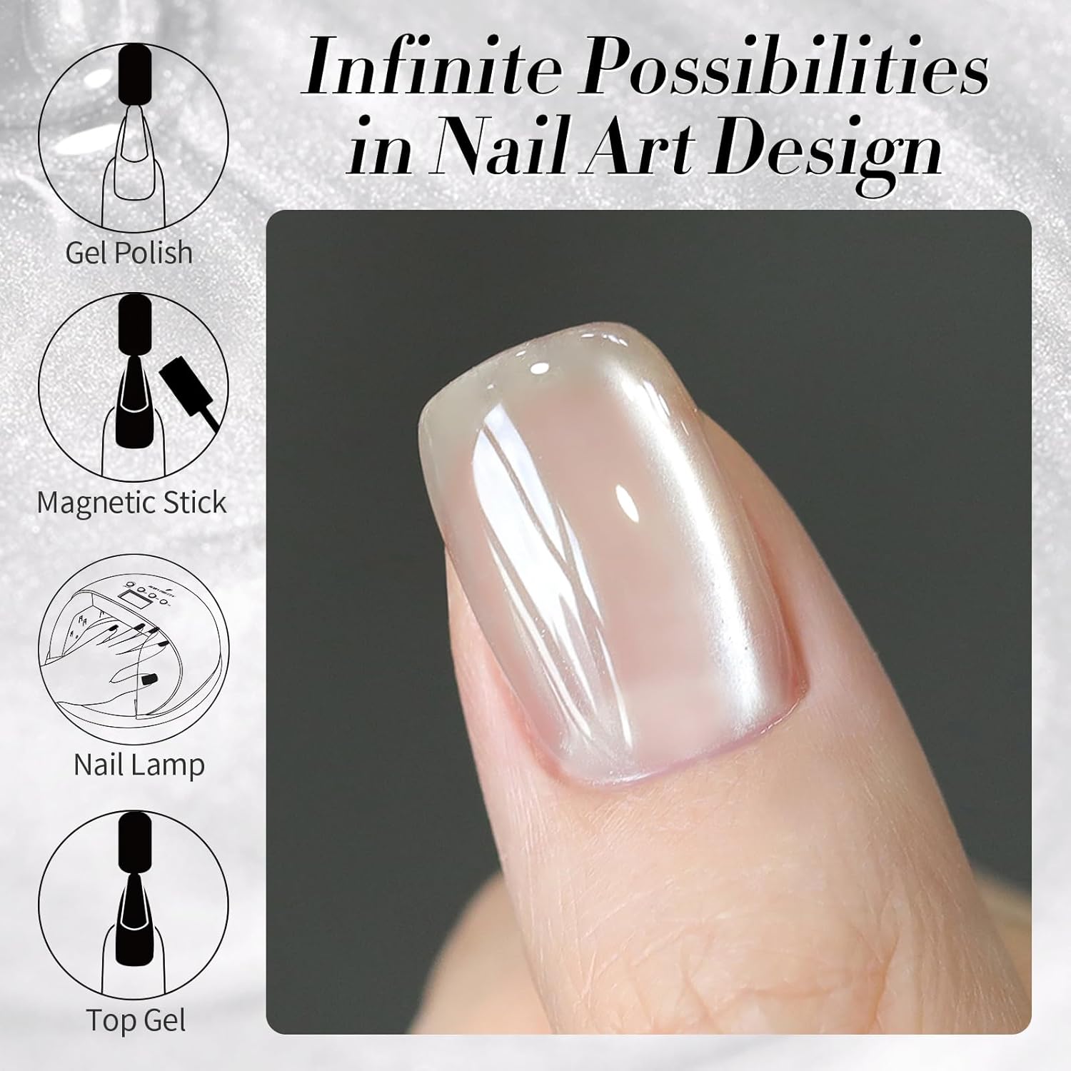 BORN PRETTY Silver Cat Magnetic Eye Gel Nail Polish Crystal Glass Cat Magnetic Shimmer Gel Polish Glass Magnetic Gel Gift 15ML-Velvo Beauty