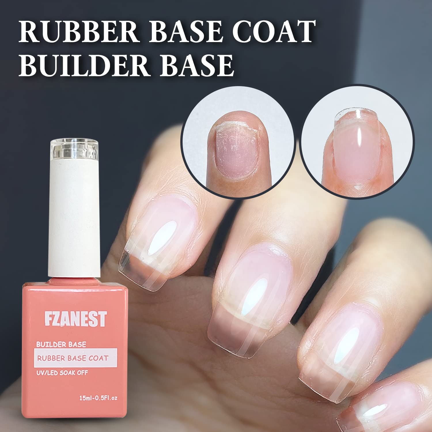 FZANEST Nude Rubber Nail Base Gel Polish, Builder Bottle Nail Strengthener Self-level Extension Fiber Gel, UV LED Base Coat-Velvo Beauty