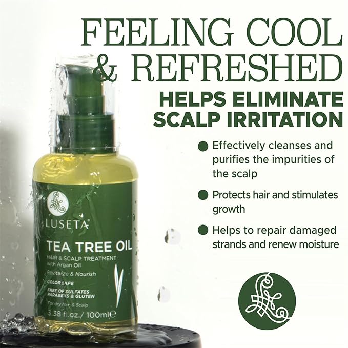 Luseta Tea Tree Oil for Hair, Hair Serum for For Damaged and Oily Hair, Revitalizing & Nourishing for Healthy Hair Color Safe Hair Oil 3.38 Fl oz-Velvo Beauty