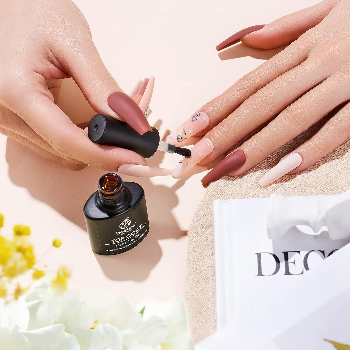 Beetles Matte Gel Top Coat for Gel Nail Polish, 7.5ML Chrome Proof Matte Top Coat No Wipe Powder-Resist Matte Finish for Detail Chrome Nail Powder Painting Long Lasting UV Nail Art-Velvo Beauty