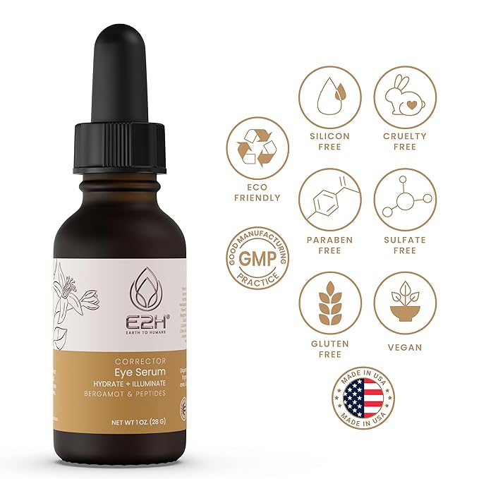 E2H Corrector Eye Serum with Bergamot and Peptides | Minimizes Creases & Dark Circles | Hydrates & Smoothens | Dramatic Results-Velvo Beauty