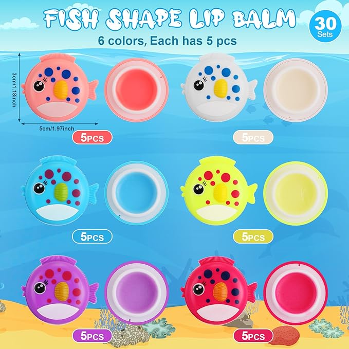 30 Pcs Fish Shape Lip Balm Under the Sea Party Favors Kids Fruit Flavored Lip Balm Ocean Party Favors Classroom Gift Exchange for Children Girls Women Men Students-Velvo Beauty