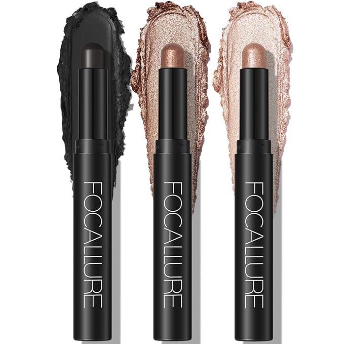 FOCALLURE 3 Pcs Cream Eyeshadow Stick,Shimmer Eyeshadow Pencil Crayon,High Pigmented Crease-proof Eye Shadow Brightener Sets,Long Lasting Eye Shadow Highlighter Stick Makeup,Coral Sea-Velvo Beauty