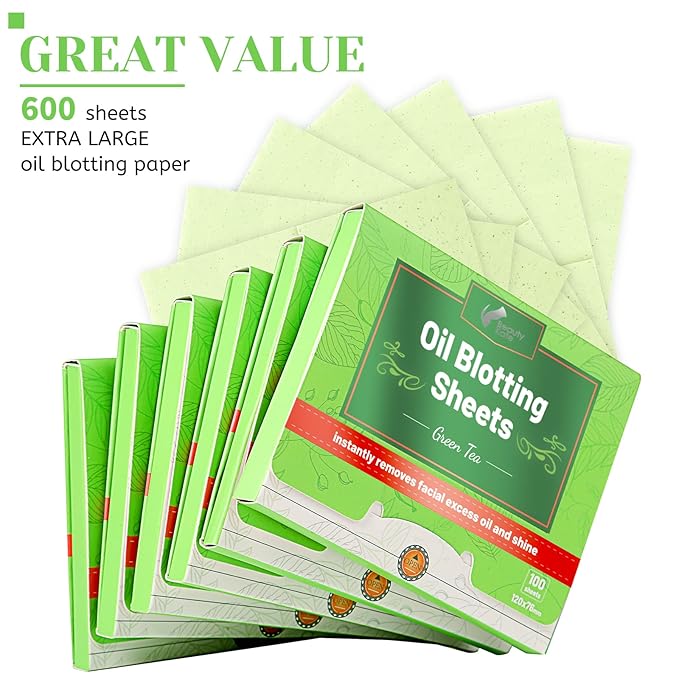 Oil Blotting Sheets for Face - Green Tea,26% Larger,6pk/600 Natural Blotting Paper for Oily Skin,Makeup Friendly Oil Absorbing Sheets,Easy To Grab One-Velvo Beauty