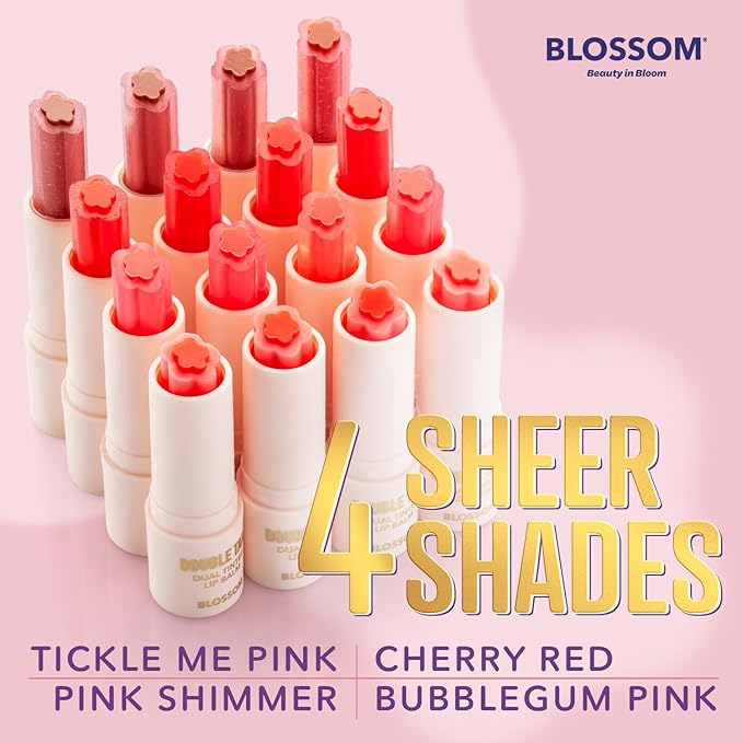 Blossom Double Take Flower Shaped Dual Tinted Moisturizing Lip Balm with Shea Butter, 0.13oz/3.6g, Bubblegum Pink-Velvo Beauty