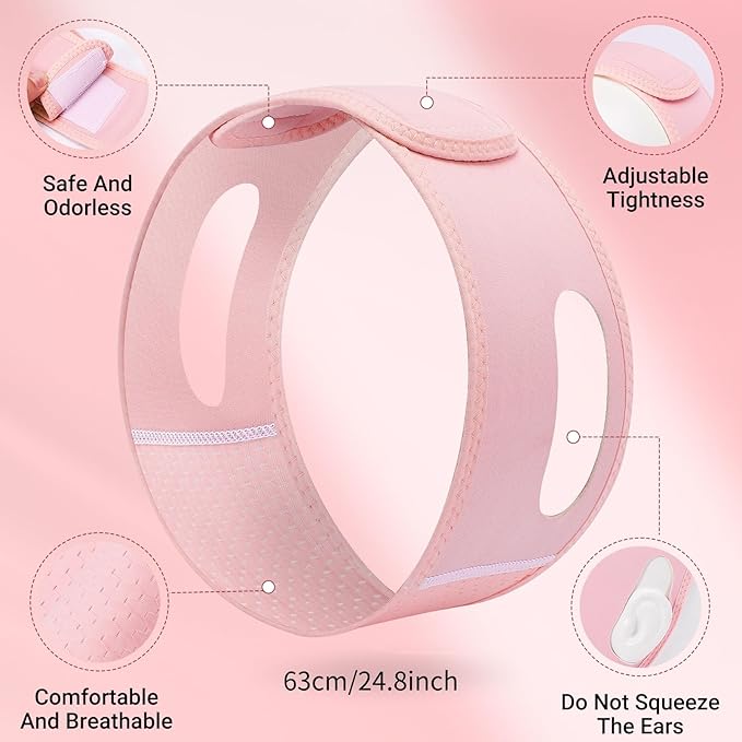 Reusable V Line Lifting Mask with Chin Strap for Sleeping,Face Lift Prevent Sagging, Jaw Exerciser,Pink,M-Velvo Beauty