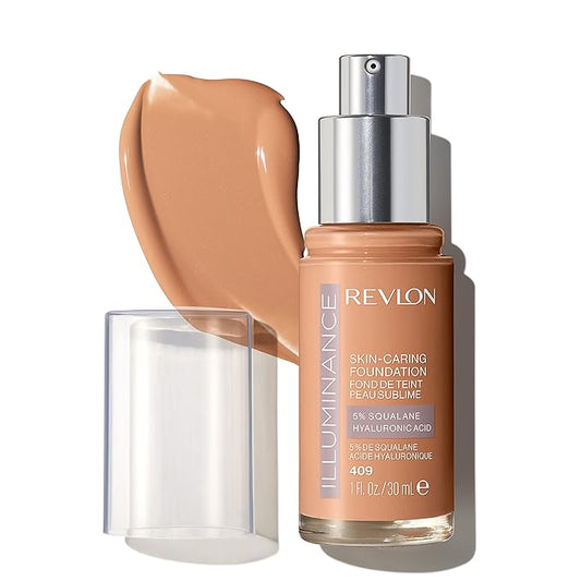 Revlon Illuminance Skin-Caring Liquid Foundation, Hyaluronic Acid, Hydrating and Nourishing Formula with Medium Coverage, 409 Brulee (Pack of 1)-Velvo Beauty