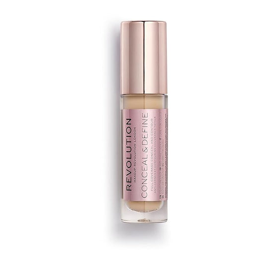 Makeup Revolution Conceal and Define Concealer, Full Coverage & Matte Finish, C7.5 for Medium/Tan Skin Tones, Vegan & Cruelty-Free, 0.7 Fl Oz-Velvo Beauty