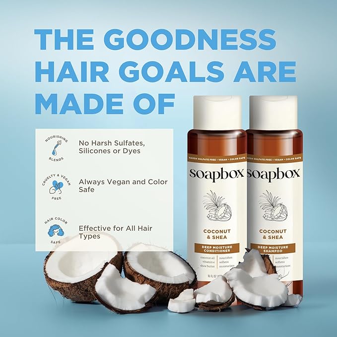 Soapbox Shampoo and Conditioner Set with Coconut Oil, Jojoba Oil, Aloe and Shea Butter to Moisturize and Nourish for All Hair Types, 16 Ounces Each (Pack of 2)-Velvo Beauty