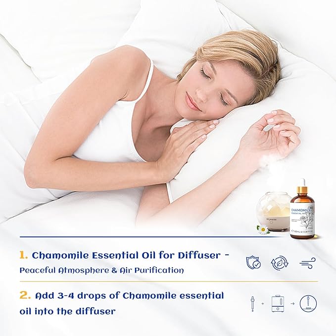 HIQILI 100ML Chamomile Essential Oil, Pure & Natural Chamomile Oil for Diffueser, Skin, Soap, Shampoo - 3.38 Fl Oz-Velvo Beauty