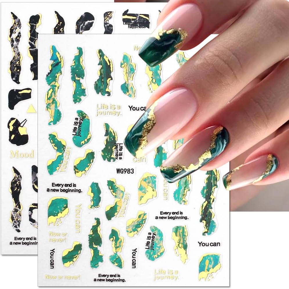 3D Marble Nail Stickers - 6 Color Marble Decals, Blooming Nail Art, Bronzing & Watercolor Smudge Resistant, Self-Adhesive Gold Foil Designs-Velvo Beauty