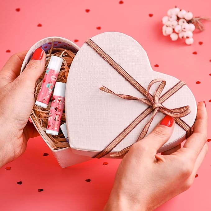 48 Pcs Valentine's Day Cherry Flavored Moisturizing Lip Balm Gloss Lipstick with 48 Pcs Valentine's Day Card Bulk Party Supplies Lip Care Gift Men Women and Children, 12 Styles-Velvo Beauty