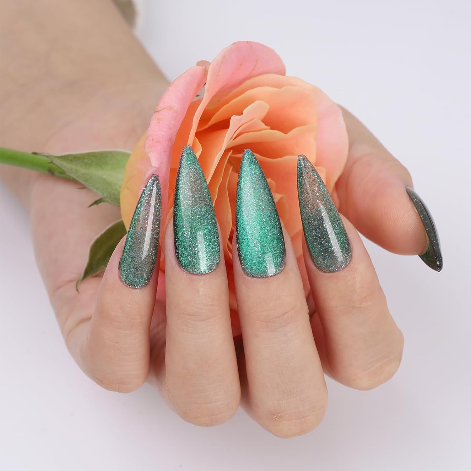 Aurora Green Cat Eye Gel Nail Polish,Iridescent Quicksand Galaxy Holographic Cateye Green Gel Polish with Magnet, Shimmer Velvet Soak Off Uv Led Home Diy Manicure GP0103-Velvo Beauty