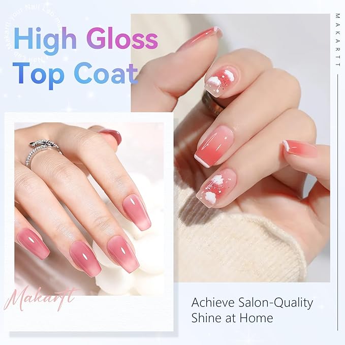 Makartt Gel Top Coat - 2 PCS No Wipe Top Coat Gel Nail Polish High Glossy Shine Finish Long Lasting, 10ML Clear Soak Off UV Nail Lamp, Salon Quality Art Design for Home Use Beauty Gift-Velvo Beauty