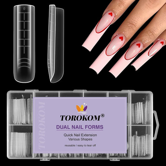 TOROKOM 120Pcs Poly Extension Gel Dual Nail Forms Square Clear Nail Forms Full Cover Coffin Nail Molds 12 Sizes for Gel Manicure Nail Art Design Salon&DIY-Velvo Beauty