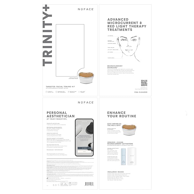 NuFACE TRINITY+ Microcurrent Facial Device + LED Red Light Wrinkle Reducer Attachment - FDA Cleared Skin Tightening Device + Microcurrent Gel Activator & Silk Creme-Velvo Beauty