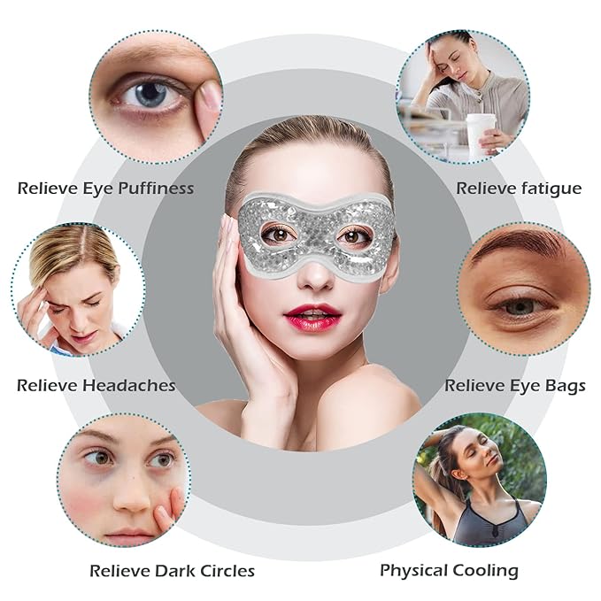 Permotary 2PCS Gel Eye Mask Reusable Hot Cold Compress Pack Eye Therapy,Therapeutic Gel Eye Spa Pad for Puffiness/Dark Circles/Eye Bags/Dry Eyes/Headaches/Migraines/Stress Relief-Gray&Black-Velvo Beauty