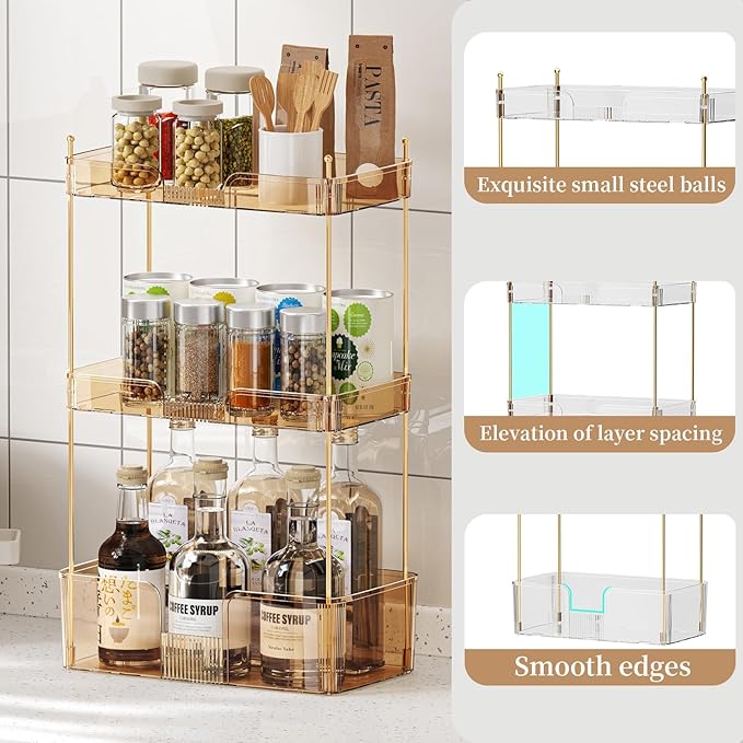3 Tier Bathroom Countertop Organizer, Makeup Skin Care Organizer, Perfume Tray Vanity Countertop Organizer for Bathroom Countertops-Velvo Beauty