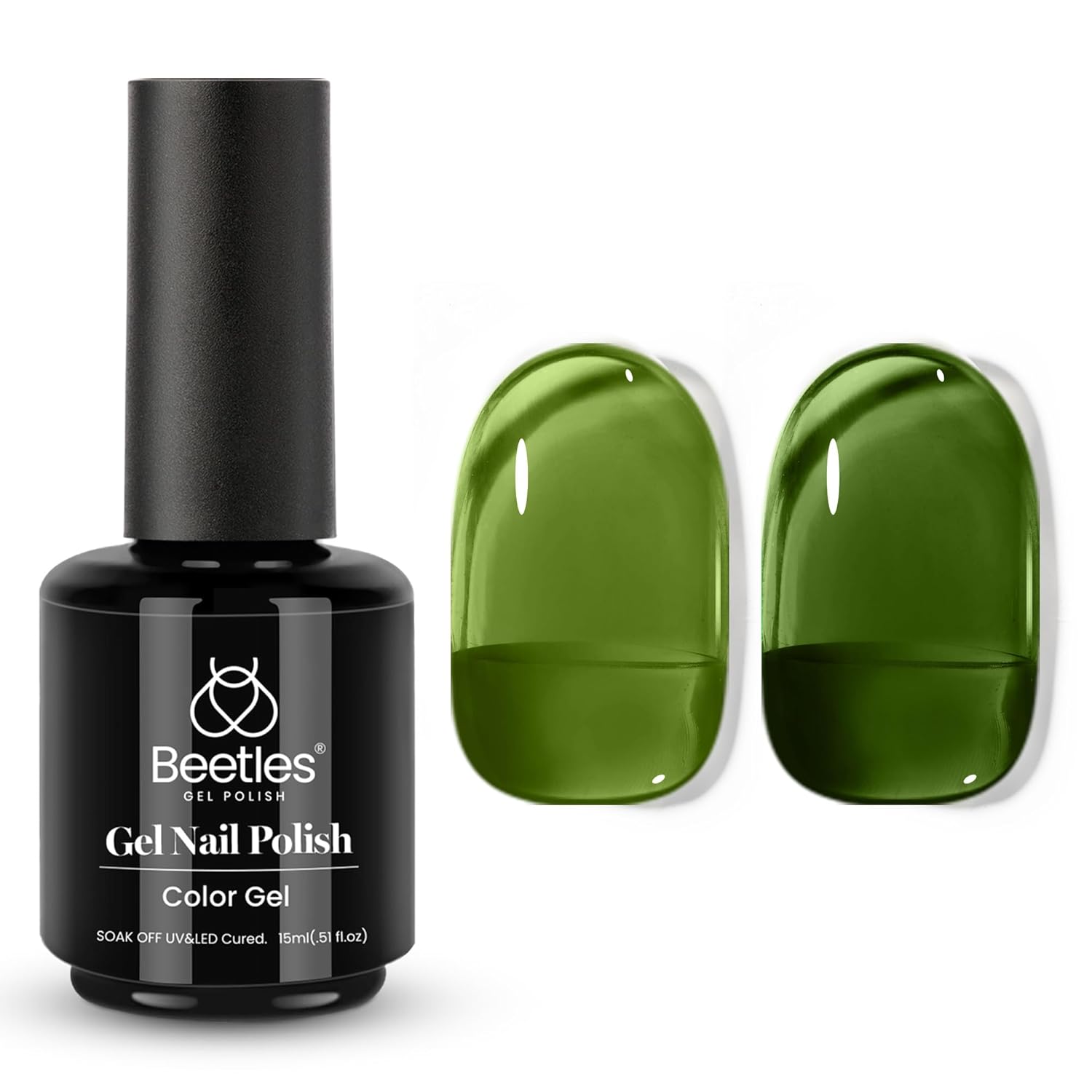 Beetles Green Gel Nail Polish - 15ml Olive Green Natural Jelly Gel Polish Fall Color Sheer Translucent Effect Soak Off UV Nail Art DIY Manicure Gift for Women-Velvo Beauty