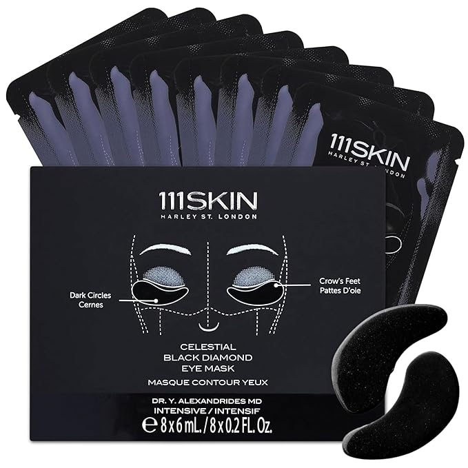 111SKIN Black Diamond Eye Mask, Hydrating Under Eye Patches for Dark Circles with Retinol, Hyaluronic Acid & Niacinamide, Helps Lift & Firm the Appearance of Fine Lines & Undereye Area, 8 Pairs-Velvo Beauty