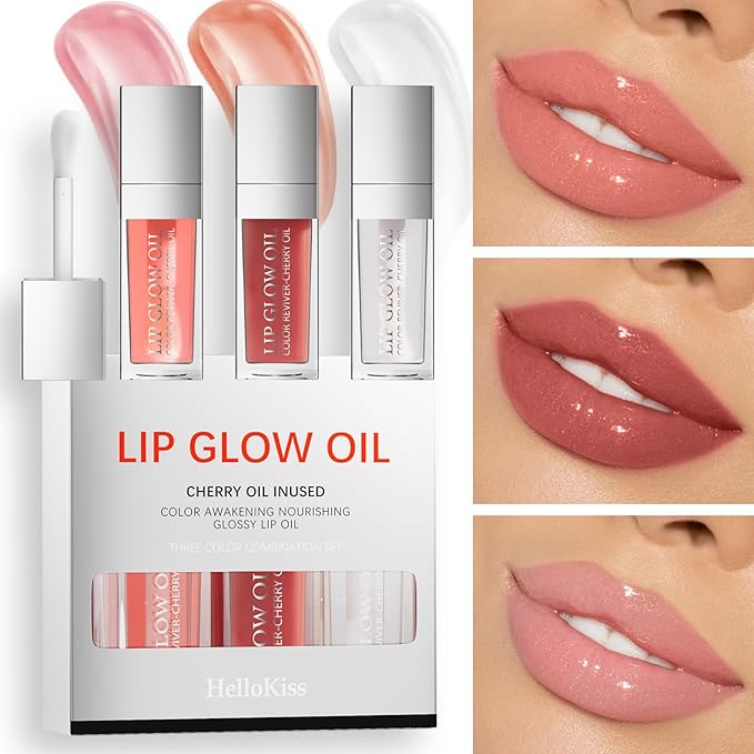 Lip Glow Oil Long Lasting Plumping Transparent Lip Balm Moisturizing Lip Oil Repairing Lip Lines and Prevents Dry Cracked for Lip Care and Dry Lips (Set-B)-Velvo Beauty