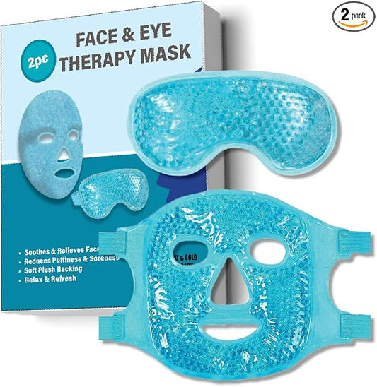 Gel Beads Face & Eye Masks Kit .Hot/Cold Mask. Eye and Face Therapy with Soft Back Reusable(Eye & Face Mask Blue)-Velvo Beauty