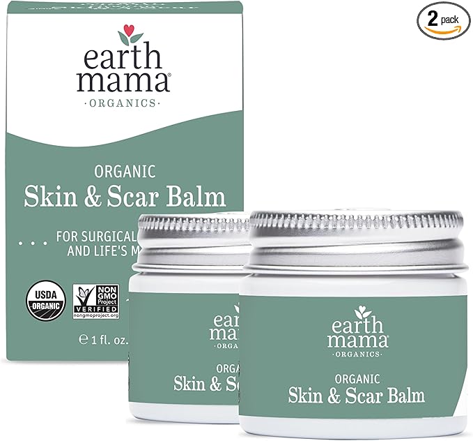 Earth Mama Organic Skin & Scar Balm |C-Section Recovery Skin Care, Pregnancy Stretch Mark Scar Cream with Organic Jojoba Oil, Tamanu Oil & Gotu Kola (2-Pack)-Velvo Beauty