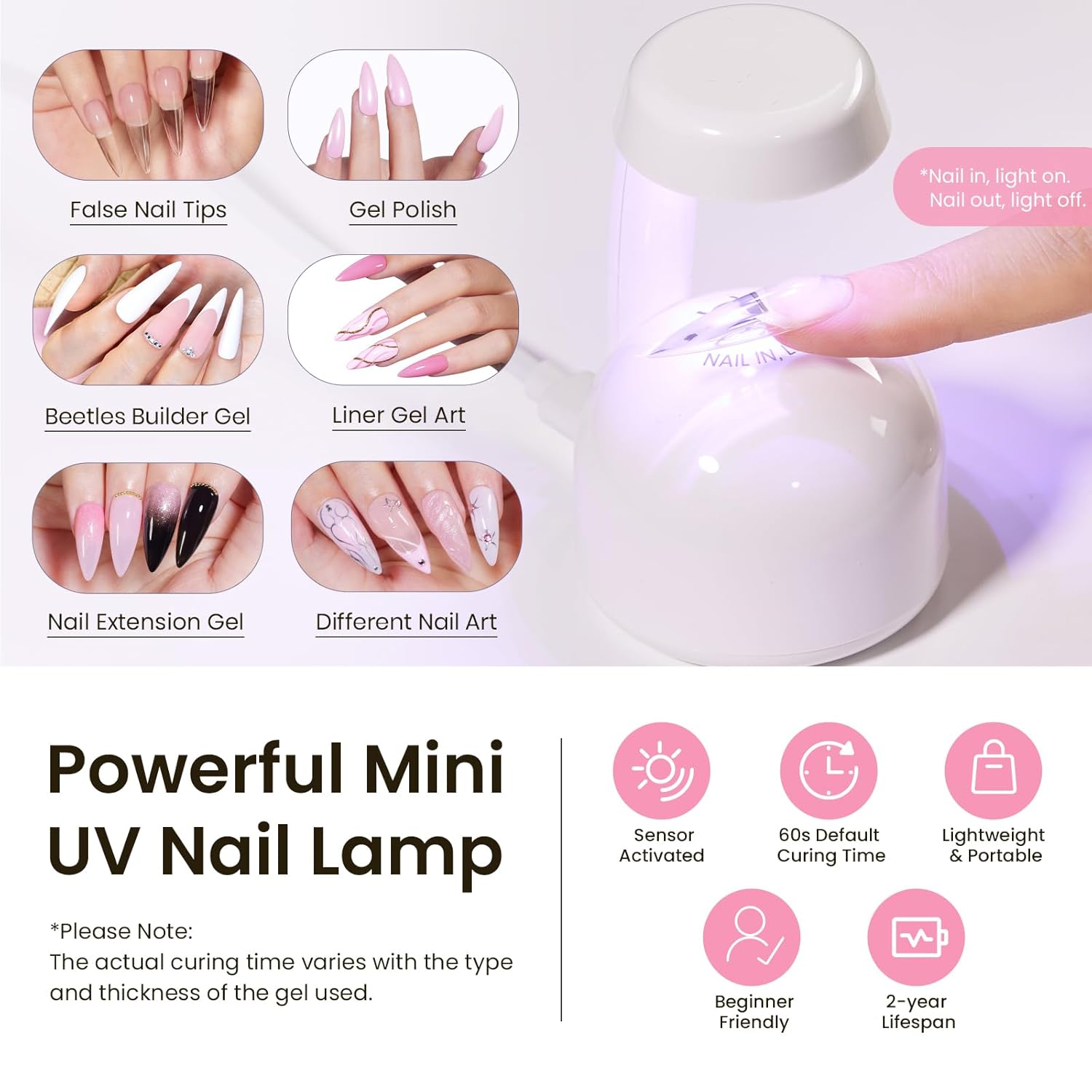 Beetles Tipex Instant Apex Nail Tips Kit Halloween Nails, Stiletto Long, 224pcs 16 Sizes, with Tipex UV Nail Glue Mini Nail Lamp,Pre-Building Pre-Etched Strong Thicker Acrylic Nail Tips Set-Velvo Beauty