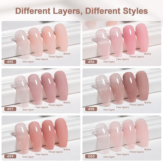 RARJSM Nude Gel Polish Set Jelly Pink Collection of 6 Transparent Natural Colors Sheer Pink Milky Mavue Purple Light Brown French Manicure LED UV Gel Nail Polish Soak Off Curing Requires Home Salon-Velvo Beauty