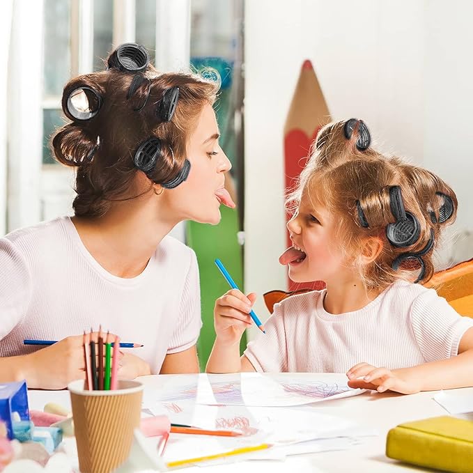 Big Self-Grip Hair Curlers Rollers with Stainless Steel Duckbill Clips for Long, Medium, Thick Hair and Bangs Volume (Black)-Velvo Beauty