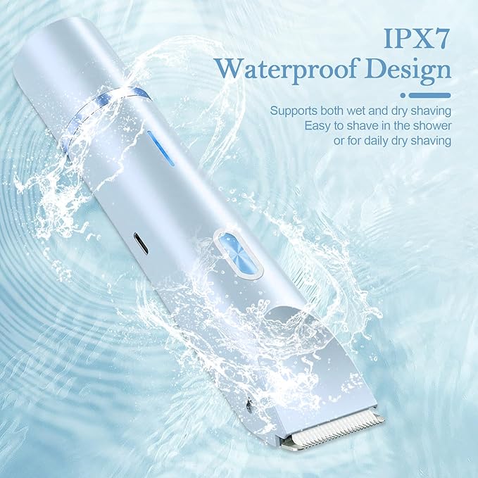 Dermave Bikini Shaver 2.0, 2025 New Glow Aura Bikini Trimmer for Women, 2 in 1 Dual Head Electric Razors for Women, IPX7 Waterproof Wet & Dry Electric Shaver, Rechargeable Portable Body Shaver (Blue)-Velvo Beauty