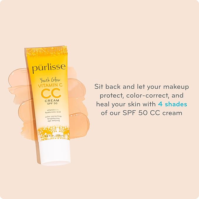 pürlisse Youth Glow Vitamin C CC Cream with SPF 50 - Color Corrector Enriched with Sea Buckthorn, Vitamin C & Hyaluronic Acid - Boosts Radiance & Youthfulness - Paraben-Free - Fair (1.4 oz)-Velvo Beauty