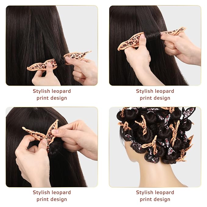 Bememo 40 Pieces Soft Curlers Hair Rollers Pillow Rollers for Hair Satin Sponge Curlers to Sleep in Overnight Heatless No Heat for Long Short Foam Rag Large Styling Tools(Leopard)-Velvo Beauty