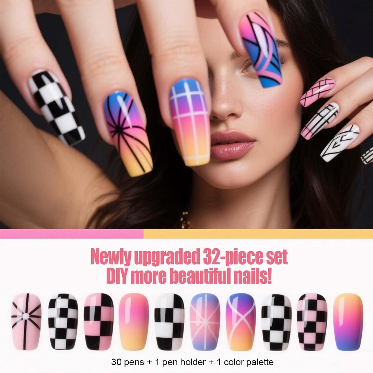 Artdone Nail Dotting Tools 32PCS Double-ended Nail Art Brushes Kit Nail Art Gel Polish Liner Brushes Design Pen For Nail Drawing And Nail Paint Brushes Small Detail Brushes-Velvo Beauty