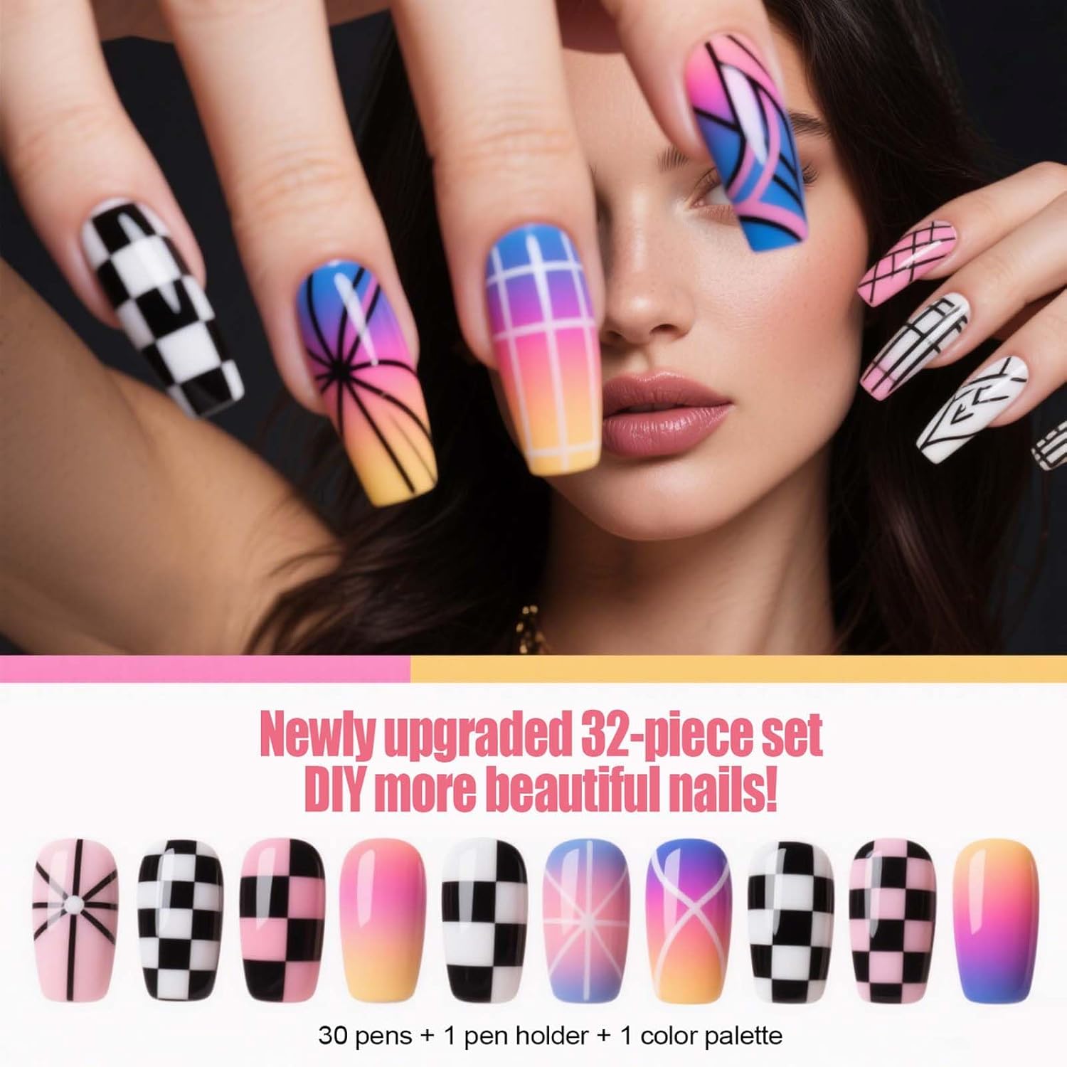 Artdone Nail Dotting Tools 32PCS Double-ended Nail Art Brushes Kit Nail Art Gel Polish Liner Brushes Design Pen For Nail Drawing And Nail Paint Brushes Small Detail Brushes-Velvo Beauty