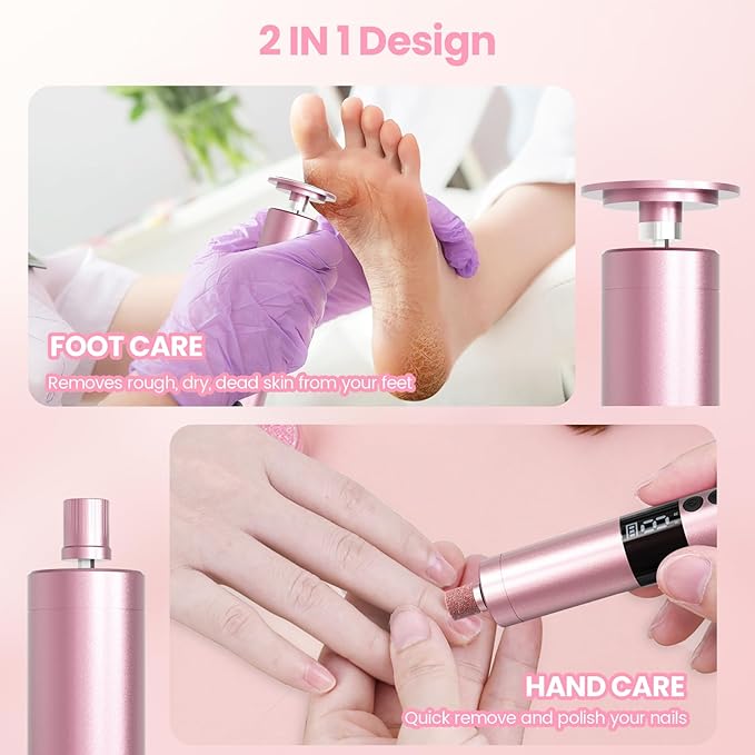 Electric Callus Remover for Feet, Rechargeable Professional Electronic Foot File Nail Grinder,9 Adjustable Speed Foot Sander Scrubber Pedicure Tool for Dry Dead Skin with Sandpaper Discs (Pink)-Velvo Beauty