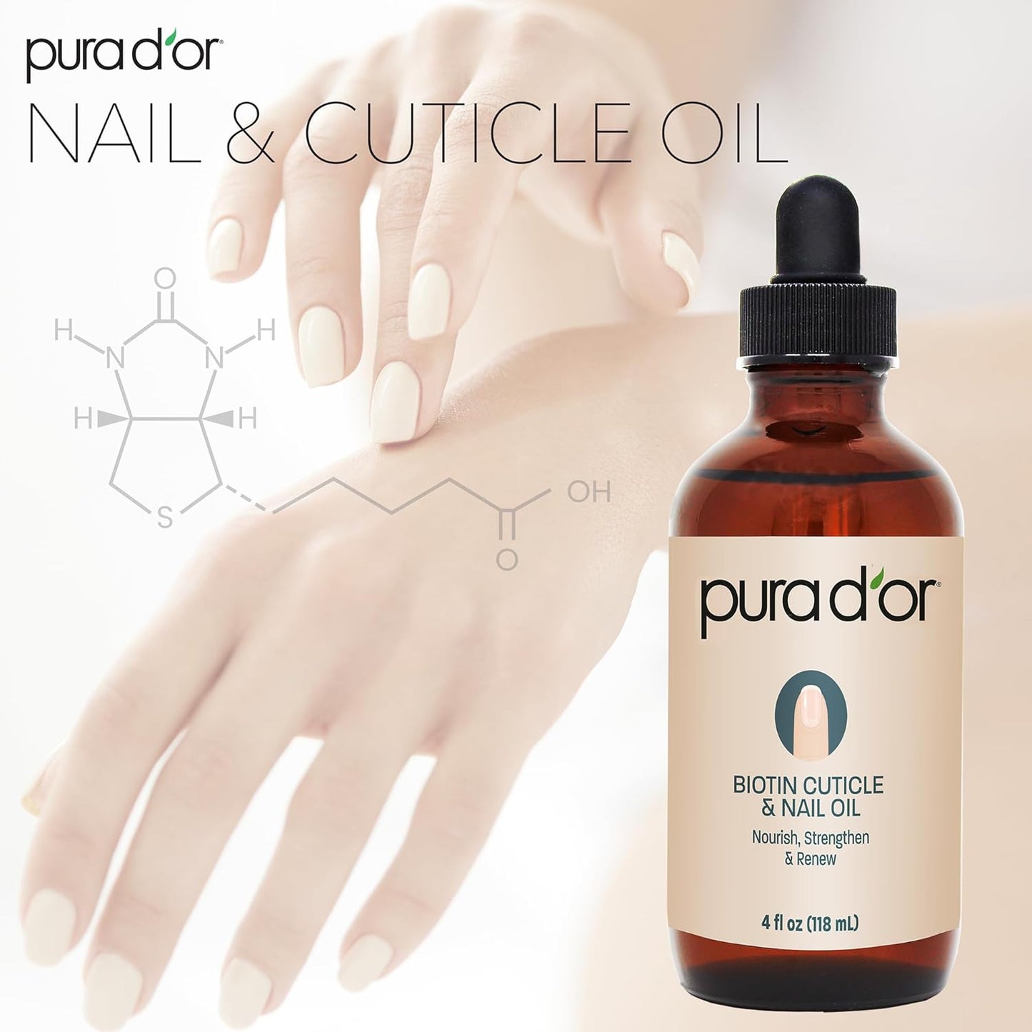 PURA D'OR 4 Oz Nail and Cuticle Oil - Nourishing Treatment with Dropper - Natural Blend Enriched with Biotin, Vitamin E, Milk for Nail Growth, Healthy Nail Beds and Great for Acrylic Nails-Velvo Beauty