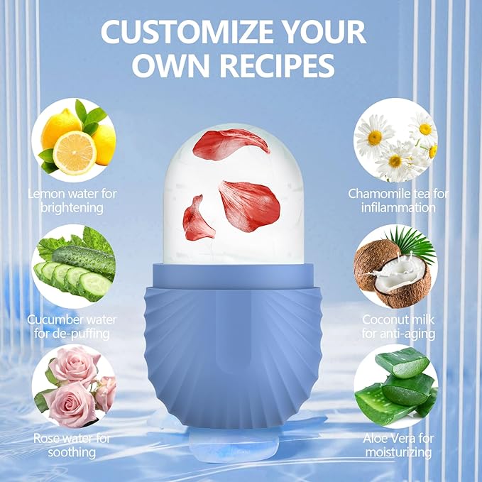 Ice Roller for Face and Eye, Silicone Ice Facial Roller Ice Holder, Face Ice Mold Skin Care, Face Icers Reusable Ice Cube Roller for Shrink Pores Anti Wrinkle Reduce Puffiness, Blue-Velvo Beauty