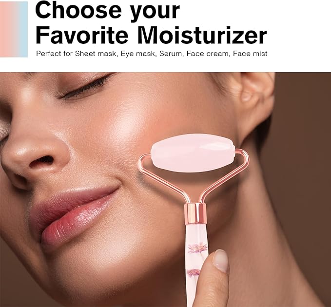 Raffaello Jade Roller - Natural Pink Facial Roller, Redness Reducing Massager for Face, Eyes, Neck - Rose Quartz-Velvo Beauty